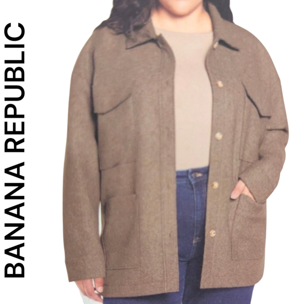 Women's | Banana Republic | Utility Jacket Shacket Classic Collar | Brown | XL - Picture 11 of 11